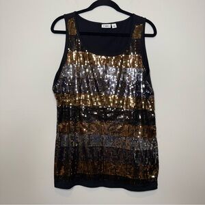 Cato Sequin Tank Top - Black, Gold, Silver